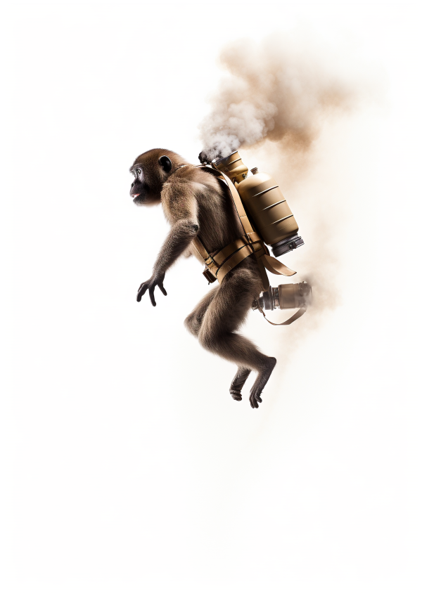 Vinyl Decal, Monkey with Jetpack Humorous Wall Art Print (5" x 7")