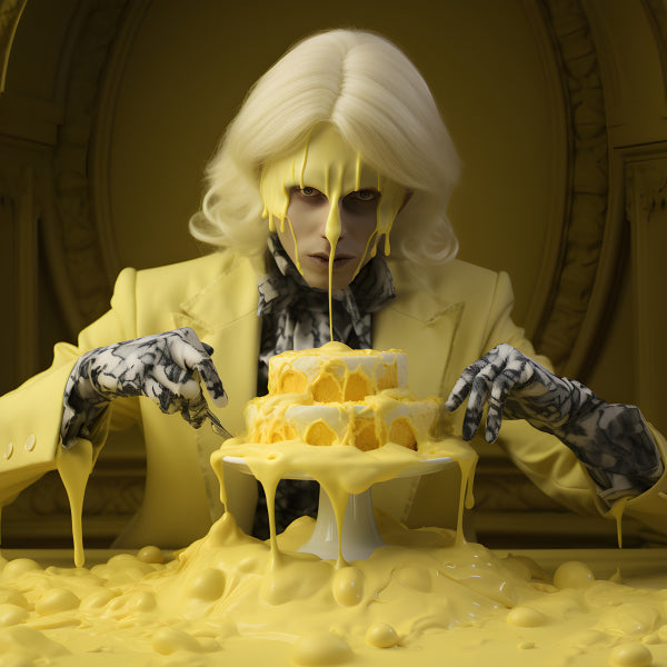 Vinyl Decal, Yellow Cake Man Dripping Icing Art (5" x 7")