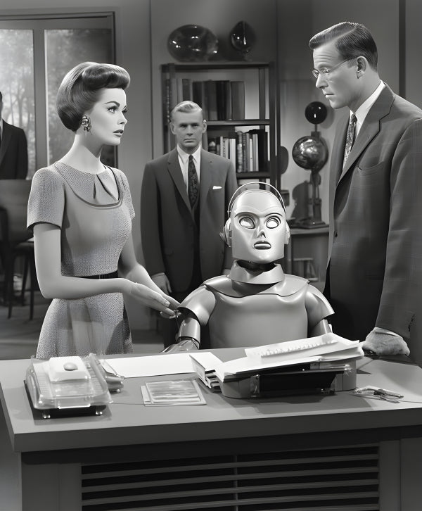 Vinyl Decal, Science Fiction TV Show Robot Office Scene (5" x 7")