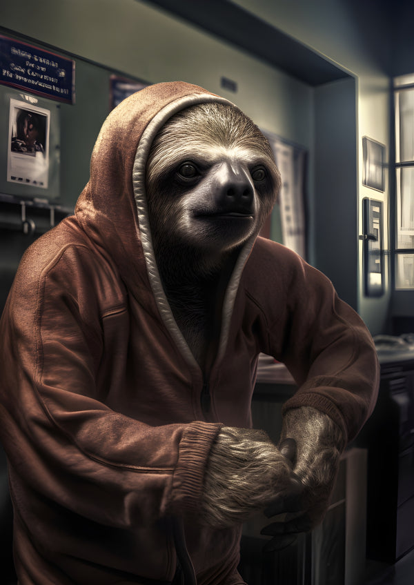 Vinyl Decal, Sloth Wearing Hoodie Realistic Photo Print Wall Art Poster (5" x 7")