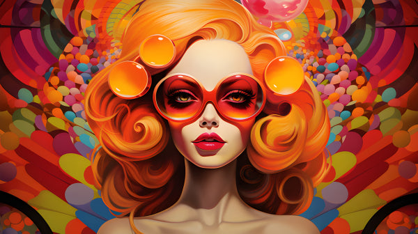 Vinyl Decal, Vibrant Pop Art Woman with Orange Hair and Groovy Sunglasses (5" x 7")