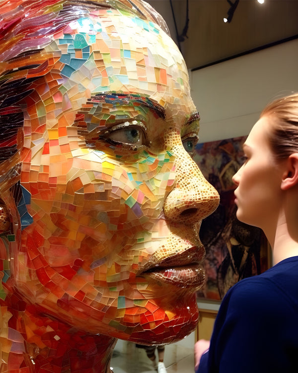 Vinyl Decal, Vibrant Mosaic Face Sculpture Art (5" x 7")