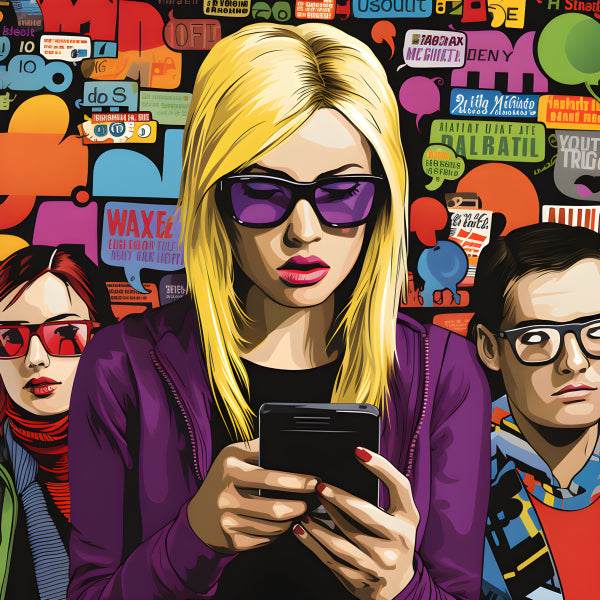 Vinyl Decal, Pop Art Illustration of People on Phones (5" x 7")