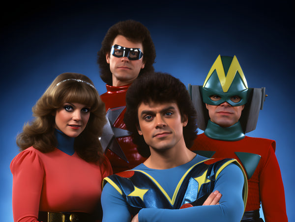 Vinyl Decal, Superhero Sitcom Group Photo Fun Poster (5" x 7")