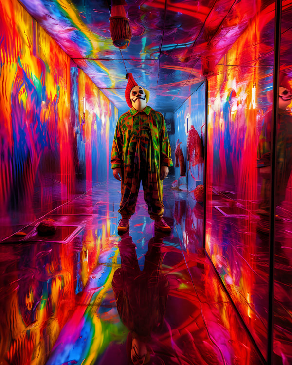 Vinyl Decal, Surreal Clown in Psychedelic Light Tunnel Art Print (5" x 7")