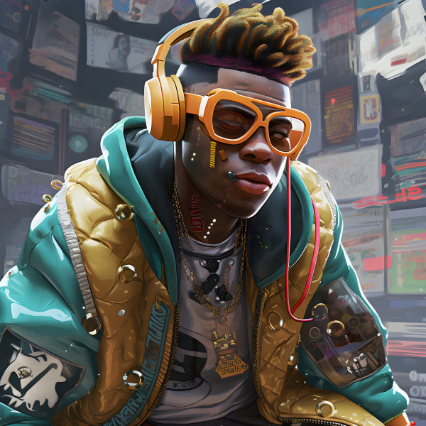 Vinyl Decal, Stylish Urban Streetwear Jacket with Orange Headphones and Glasses (5" x 7")