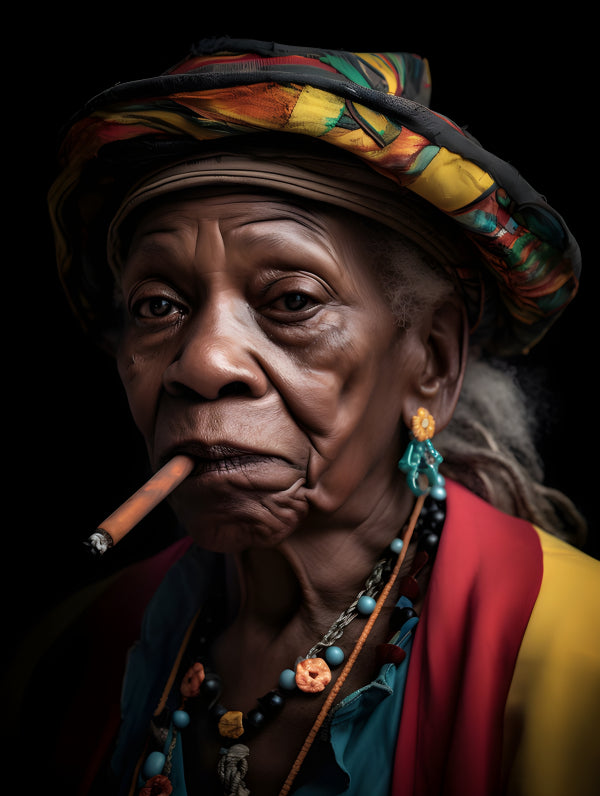 Vinyl Decal, Striking Portrait of a Senior Woman Adorned in Colorful Attire and Traditional Jewelry,