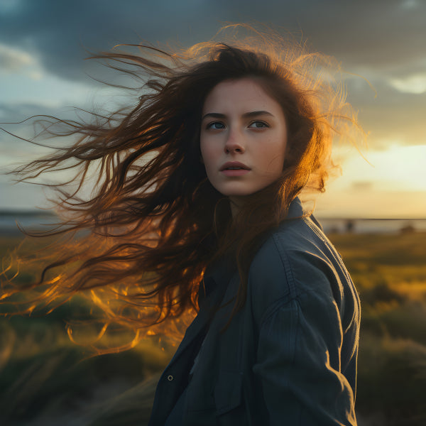 Vinyl Decal, Wind Swept Hair Dramatic Sunset Art Print (5" x 7")