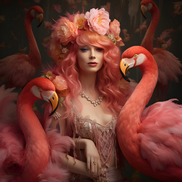 Vinyl Decal, Flamingo Queen Fantasy Portrait Wall Art Print (5" x 7")