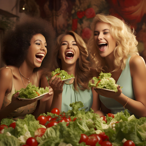 Vinyl Decal, Three Happy Women Enjoying Fresh Garden Salad Together (5" x 7")