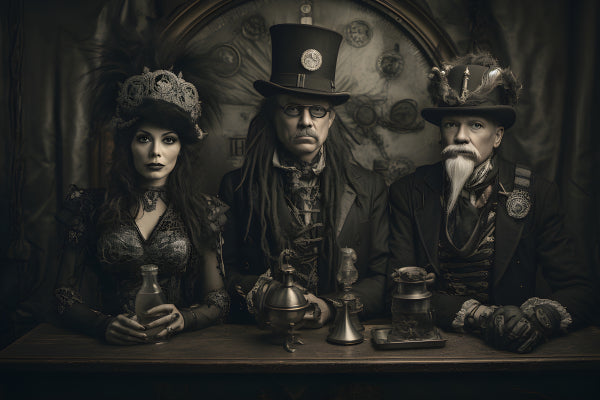 Vinyl Decal, Victorian Steampunk Group Portrait, Three Figures in Ornate Period Attire (5" x 7")