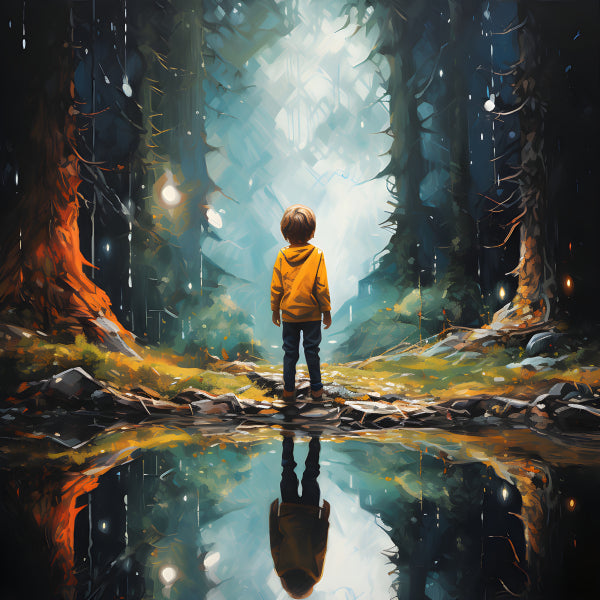 Vinyl Decal, Boy's Reflection in the Mystical Forest (5" x 7")