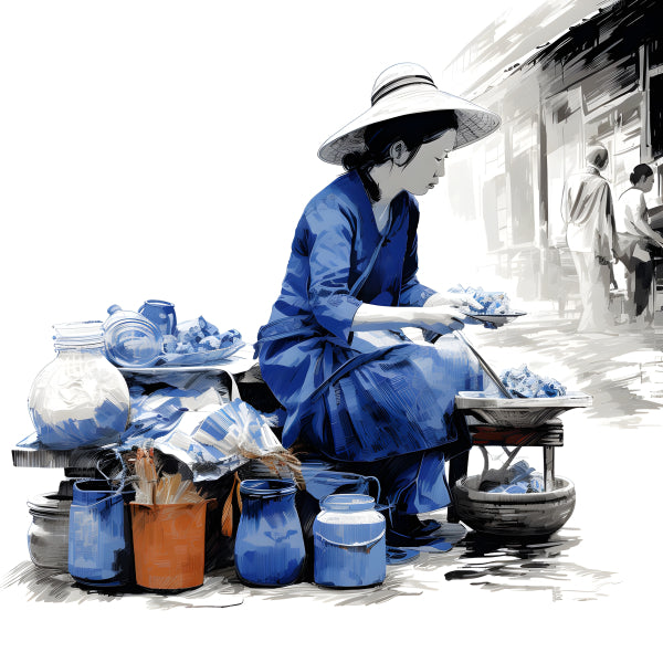 Vinyl Decal, Vietnamese Market Vendor in Blue (5" x 7")