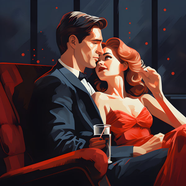 Vinyl Decal, Elegant Romantic Couple in Red Dress and Tuxedo Art Print (5" x 7")
