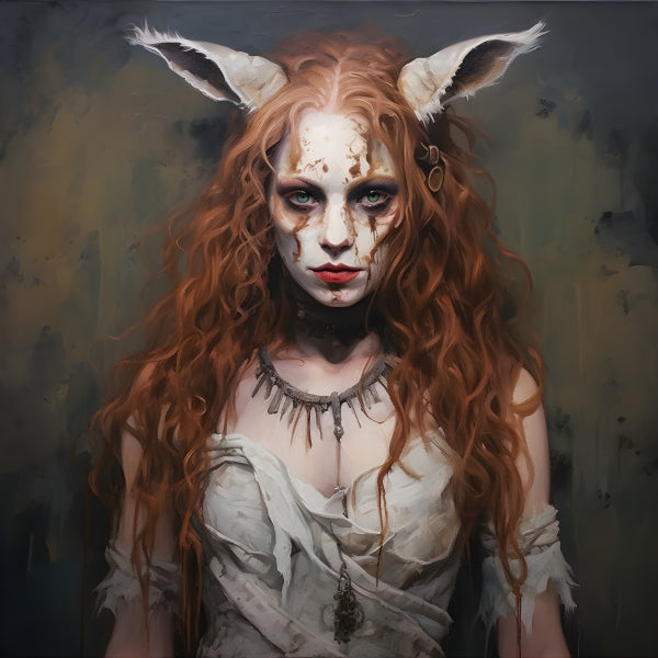 Vinyl Decal, Ethereal Redhead Fox Woman Portrait Art Print (5" x 7")