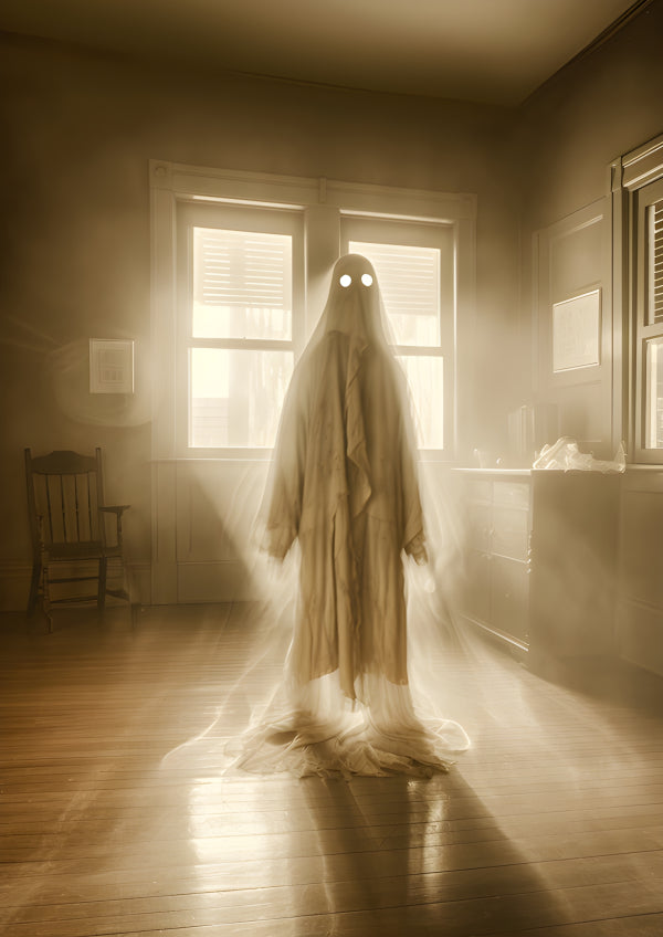 Vinyl Decal, Spooky Haunted House Ghost Figure Halloween Decoration or Art Print (5" x 7")