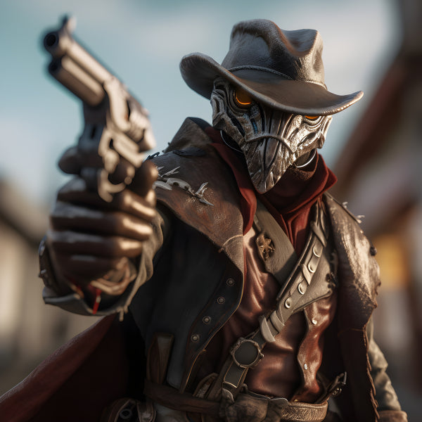 Vinyl Decal, Steampunk Plague Doctor Cowboy Character Figure Mask Gun Western Collectible Art Decor 