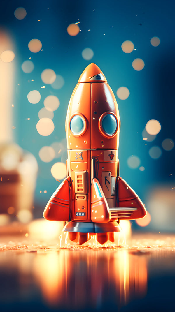 Vinyl Decal, Orange Space Rocket with Lights and Realistic Liftoff Sounds (5" x 7")
