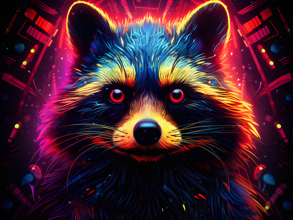 Vinyl Decal, Vibrant Neon Raccoon Portrait Wall Art Print (5" x 7")