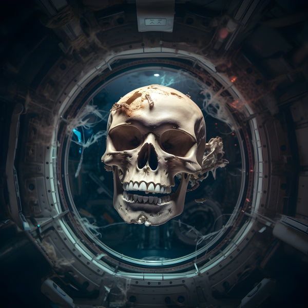 Vinyl Decal, Spooky Skull Floating in Abandoned Space Station Porthole Sci-Fi Art Print Wall Decor (