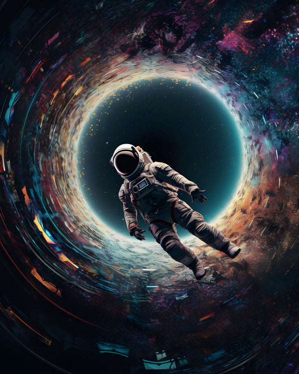 Vinyl Decal, Astronaut Near Cosmic Black Hole Space Exploration Science Fiction Poster (5" x 7")