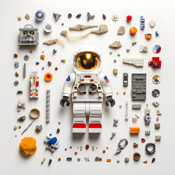 Vinyl Decal, Astronaut Minifigure Flat Lay Set (5" x 7")