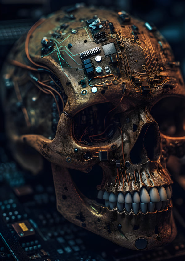Vinyl Decal, Steampunk Cybernetic Skull Figurine Desktop Decoration Unique Science Fiction Art Colle