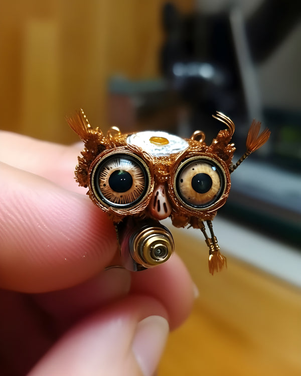 Vinyl Decal, Steampunk Miniature Owl Figurine, Handmade Copper Wire Wrapped Robot Bird Collectible A