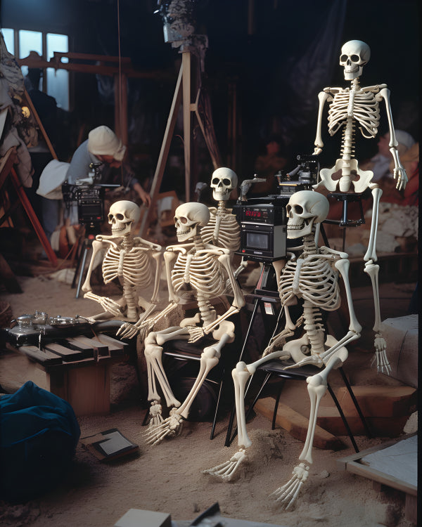 Vinyl Decal, Skeletons on a Film Set: Behind the Scenes of a Spooky Production (5" x 7")