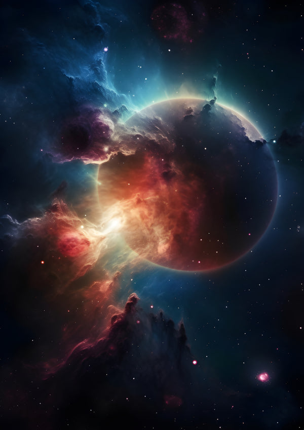 Vinyl Decal, Vibrant Cosmic Nebula Galaxy Space Scene with Planet and Stars Wallpaper Background Art