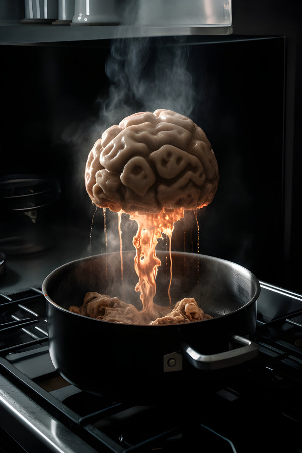 Vinyl Decal, Burning Human Brain Boiled in Pot of Boiling Water on Stove in Kitchen (5" x 7")