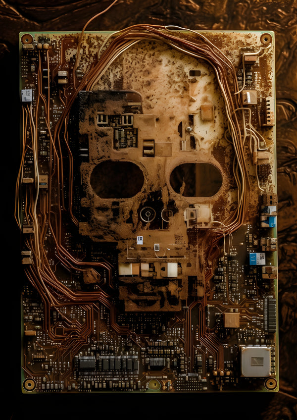 Vinyl Decal, Circuit Board Skull Art Unique Electronic Components Artwork (5" x 7")