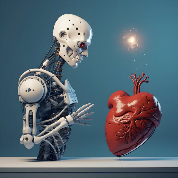 Vinyl Decal, White Cyborg Holding a Red Heart, AI Generated Art Print (5" x 7")