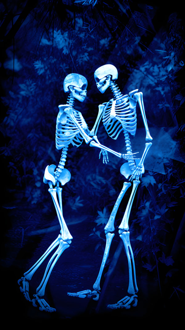 Vinyl Decal, Two Skeletons Dancing Art Print Spooky Halloween Decor Blue Light Romantic Wall Art Got