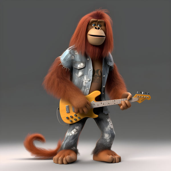 Vinyl Decal, Rockstar Orangutan Character Playing Yellow Electric Guitar Digital Art Print (5" x 7")