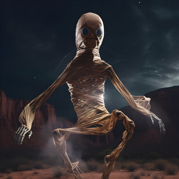 Vinyl Decal, Spooky Mummy Creature Figure in Desert Night Scene Halloween Decoration Collectible Sta
