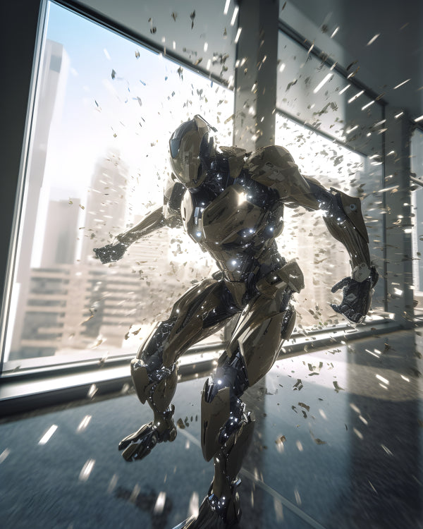 Vinyl Decal, Armored Cyborg Robot Action Figure 3D Rendered Image Art Print for Home & Office Decor 