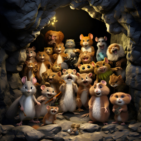Vinyl Decal, Gathering of Adorable Cartoon Rodents in a Cave (5" x 7")