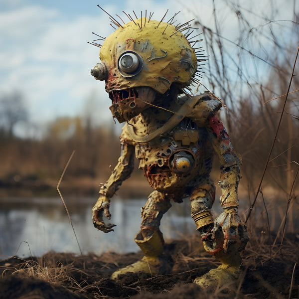 Vinyl Decal, Collectibles Spiky Yellow Robot Alien Action Figure Collectible Swamp Creature Design D