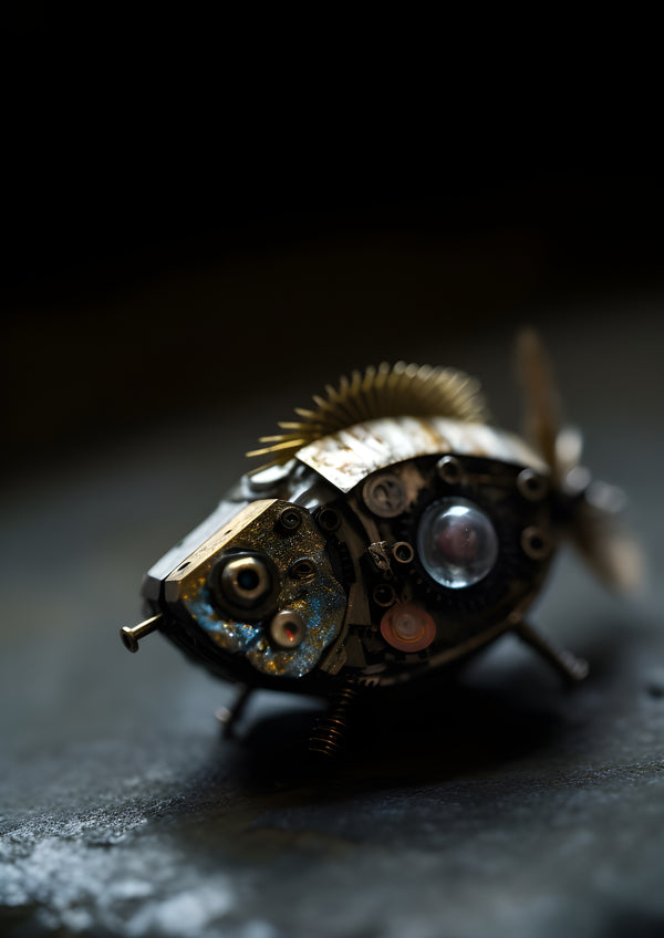 Vinyl Decal, Handcrafted Steampunk Mechanical Fish Sculpture Figurine Art (5" x 7")