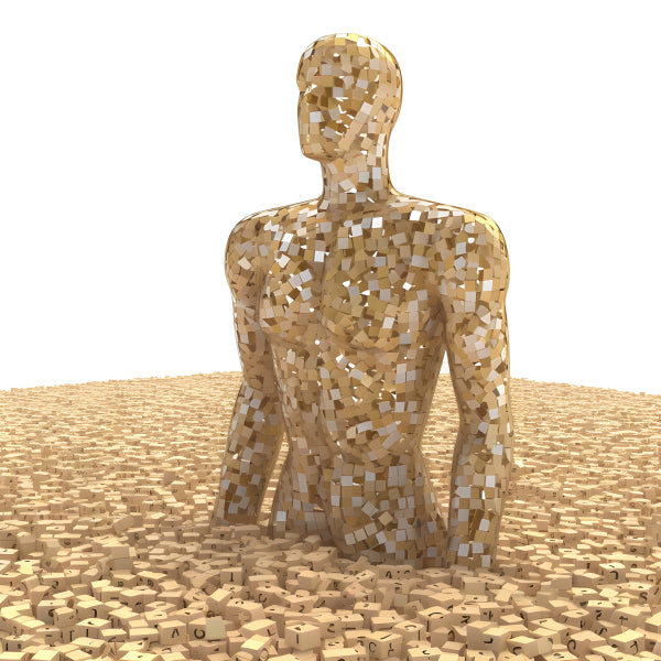 Vinyl Decal, Abstract Man Figure Sculpture, Made of Golden Cubes (5" x 7")