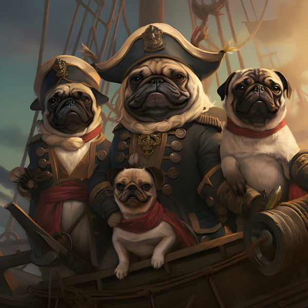 Vinyl Decal, Funny Pug Pirate Dog Art Print (5" x 7")