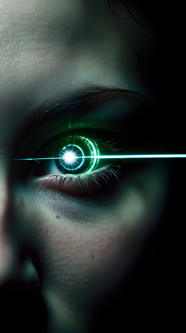 Vinyl Decal, Cybernetic Eye with Green Hologram Light Sci-Fi Themed Art Print Poster for Home Decor 
