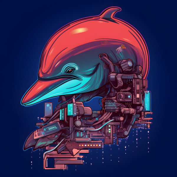 Vinyl Decal, Cyberpunk Dolphin Illustration Neon Animal Graphic Tee Sci-Fi Art Apparel (5" x 7")