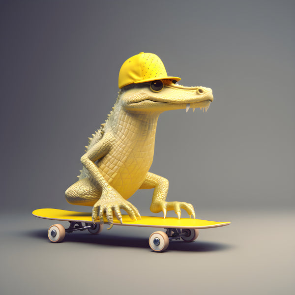 Vinyl Decal, Skateboarding Crocodile Character Poster (5" x 7")