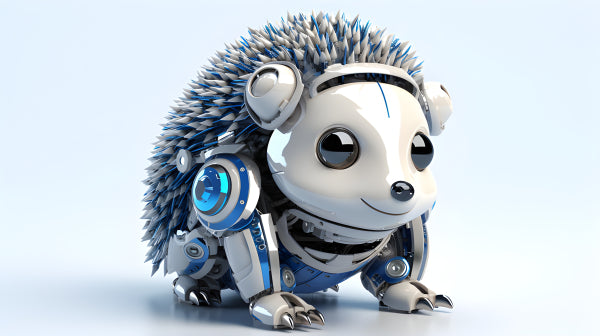 Vinyl Decal, Cute Robotic Hedgehog Toy, Adorable White & Blue Tech Pet Figurine (5" x 7")