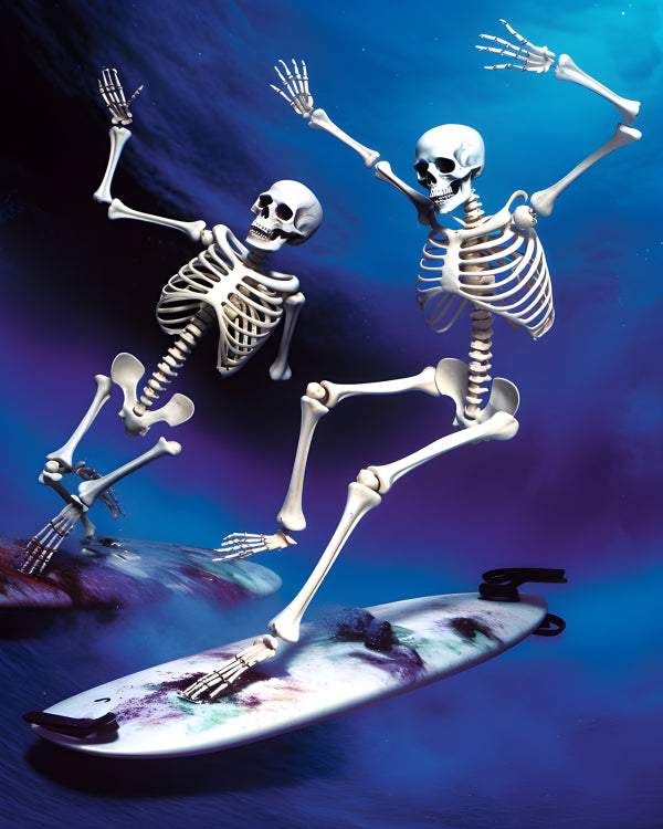 Vinyl Decal, Surreal Skeletons Surfing in Deep Space Unique Fantasy Art Print (5" x 7")