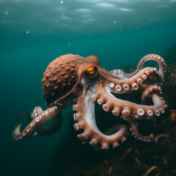 Vinyl Decal, Common Octopus Underwater Photography Print, Vibrant Marine Life Wall Art (5" x 7")