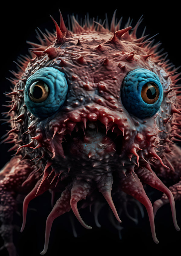 Vinyl Decal, Sinister Spiky Monster Creature Figurine with Large Blue Eyes and Tentacles (5" x 7")