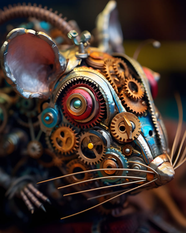 Vinyl Decal, Metallic Steampunk Mouse Sculpture | Intricate Gears & Cogs Design | Vintage Industrial